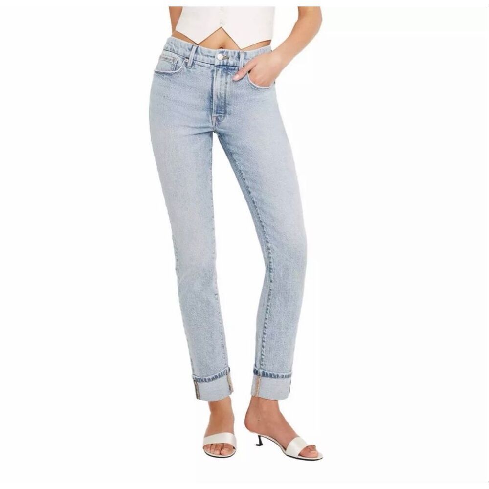 Good American Good Classic Slim Fit Straight Jeans in Light Blue Wash Size 00/24